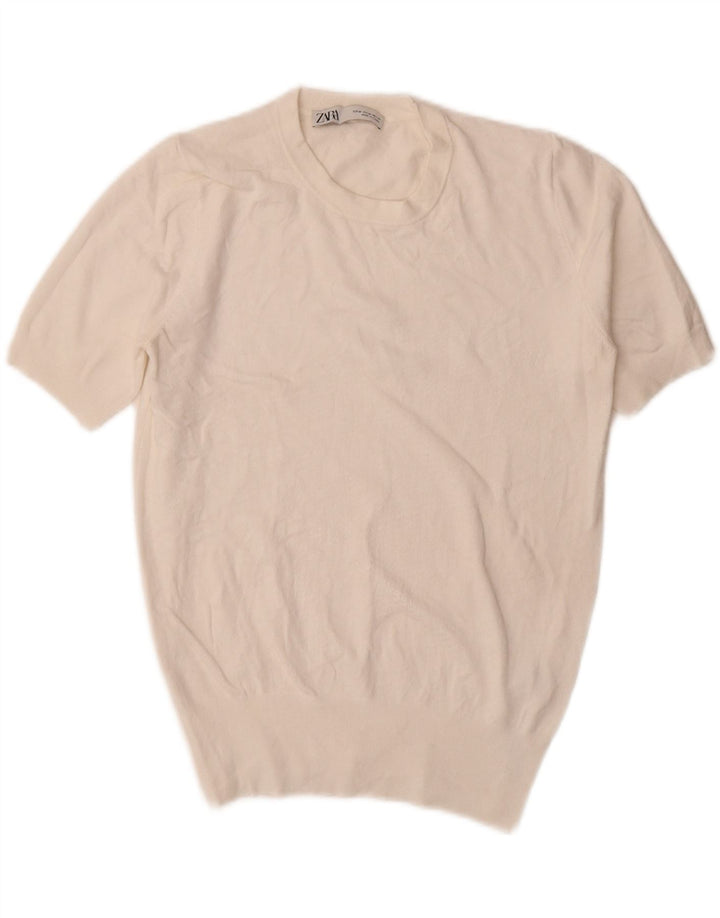Maglione girocollo a maniche corte da donna Zara UK 14 bianco medio