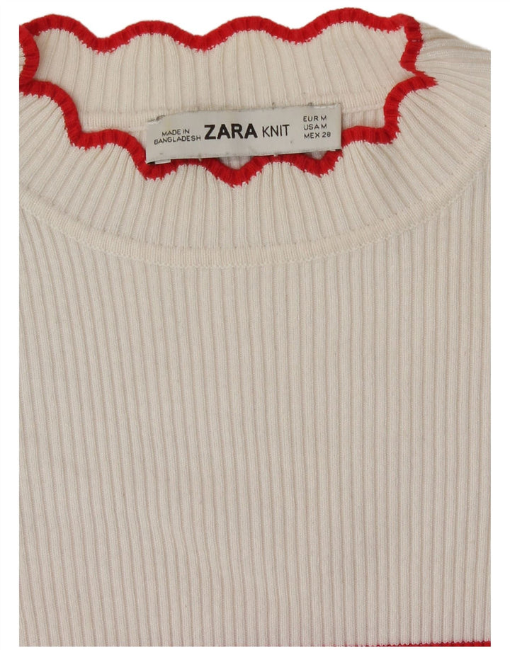Top corto da donna Zara a maniche lunghe UK 12 a righe bianche medie