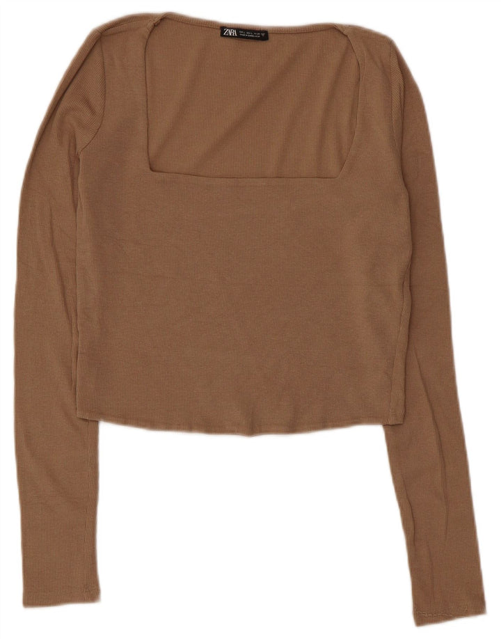 Top corto da donna Zara a maniche lunghe UK 14 grande cotone grigio