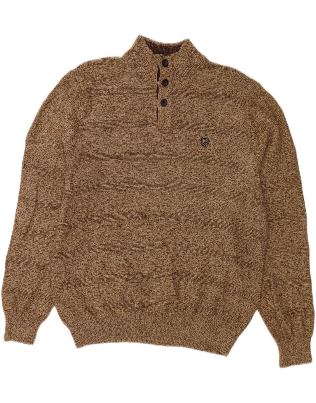 Chaps Uomo Maglione con Collo a Bottoni Maglione Grande in Cotone Marrone