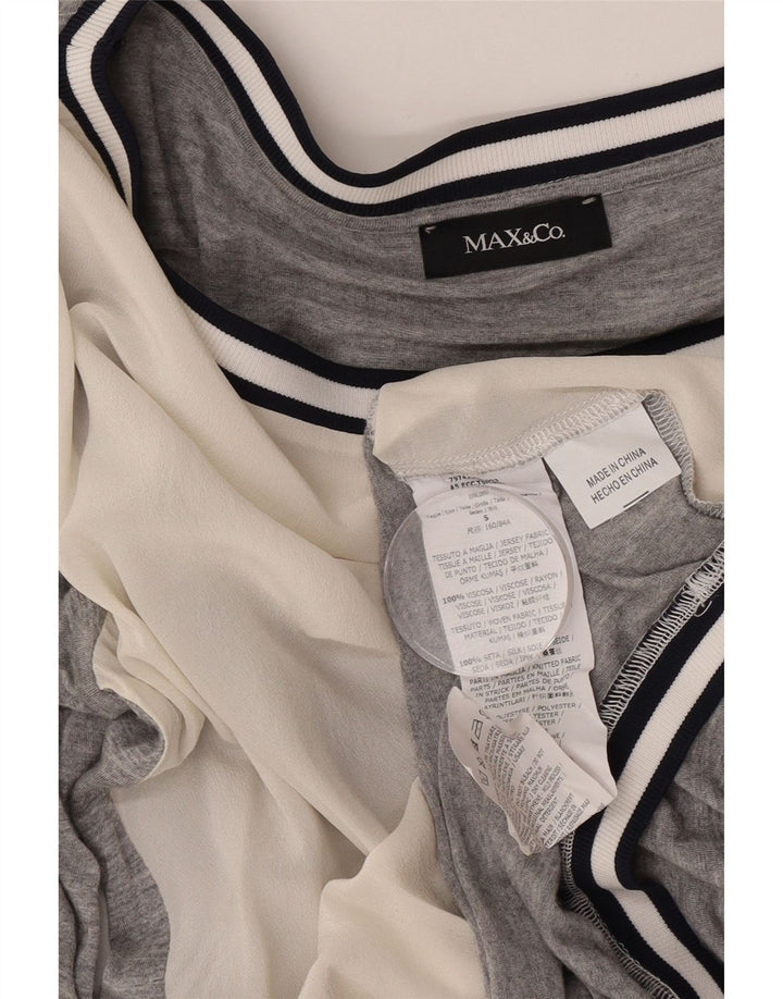 Max & Co. Camicetta a maniche lunghe da donna UK 10 Small Grigio Colourblock