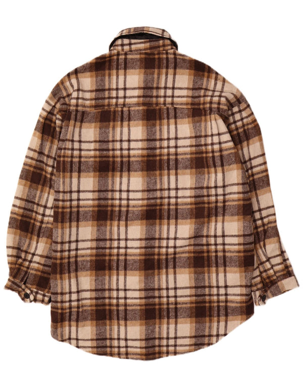 Abito camicia oversize in flanella da donna vintage UK 10 piccolo cotone a quadri marrone