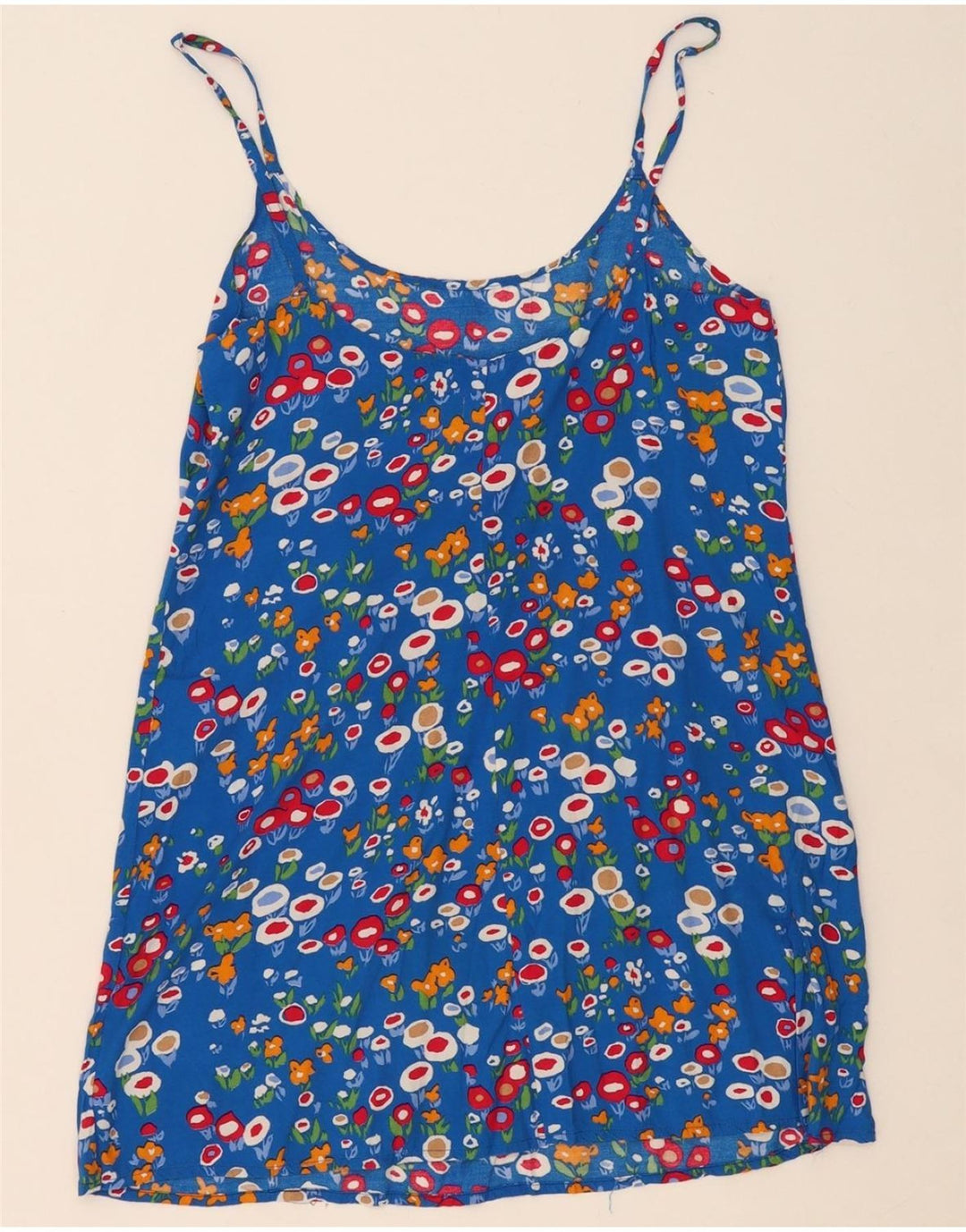 VINTAGE Womens Cami Top UK 14 Large Blue Floral Viscose Vintage Vintage and Second-Hand Vintage from Messina Hembry 
