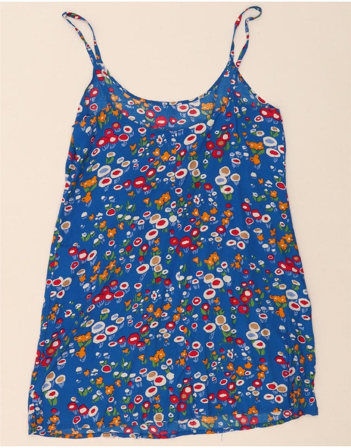 VINTAGE Womens Cami Top UK 14 Large Blue Floral Viscose Vintage Vintage and Second-Hand Vintage from Messina Hembry 