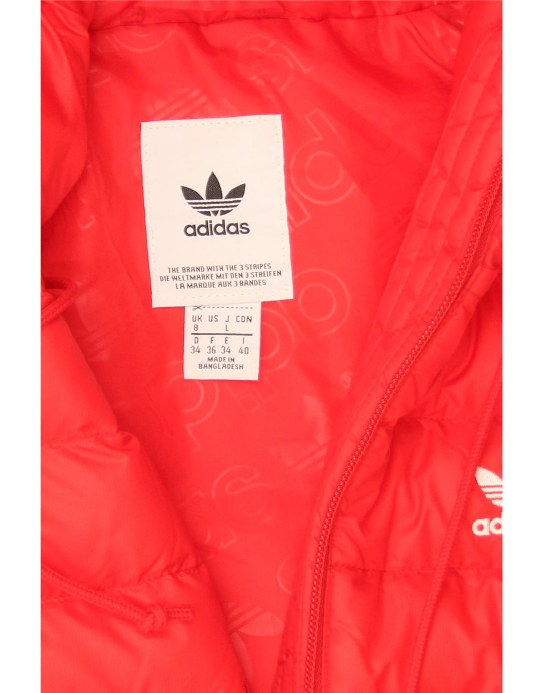 Giacca imbottita con cappuccio da donna Adidas UK 8 Small rossa in poliammide