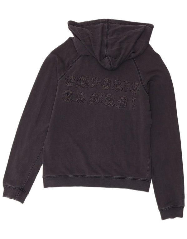 Felpa con cappuccio grafica da donna Emporio Armani UK 16 grande cotone blu navy