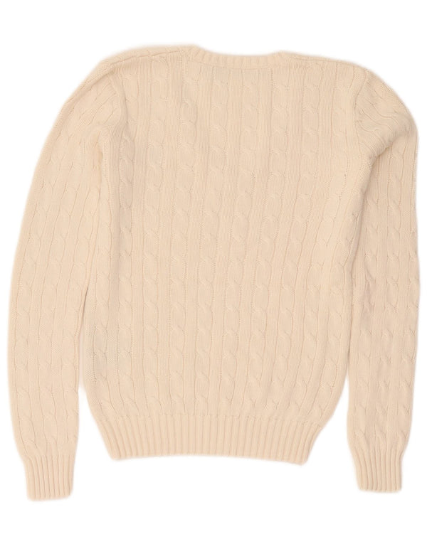 Maglione maglione con scollo a V da donna Ralph Lauren UK 10 piccolo cotone bianco sporco