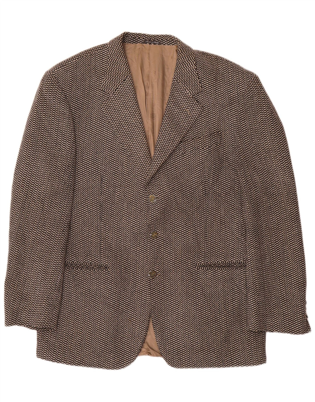 Giacca blazer da uomo a 3 bottoni Ferre IT 52 XL lana a spina di pesce marrone