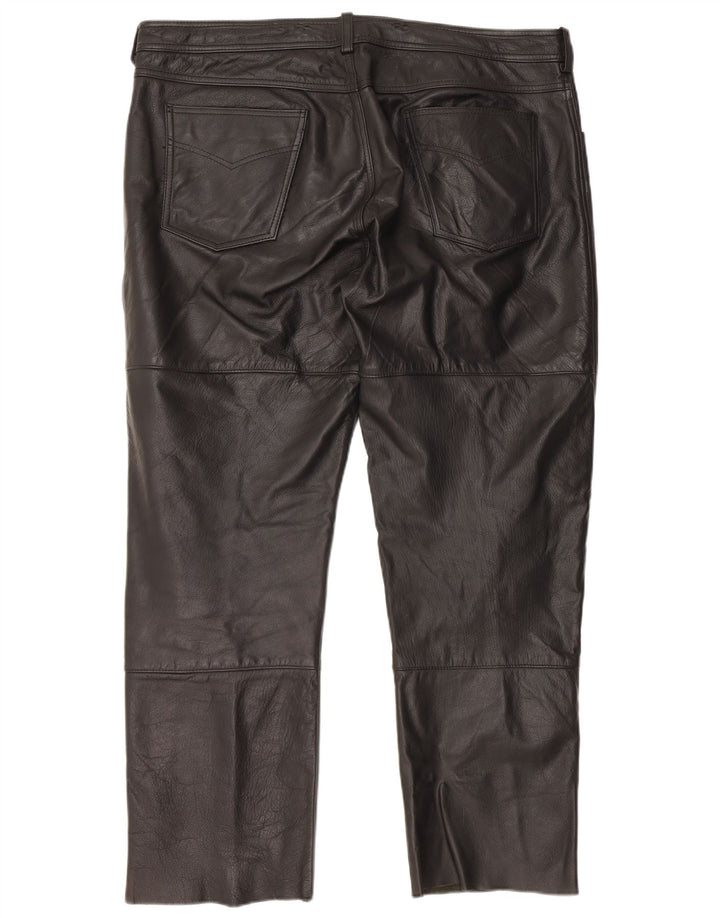 Pantaloni in pelle dritti da uomo VINTAGE W40 L29 in pelle nera