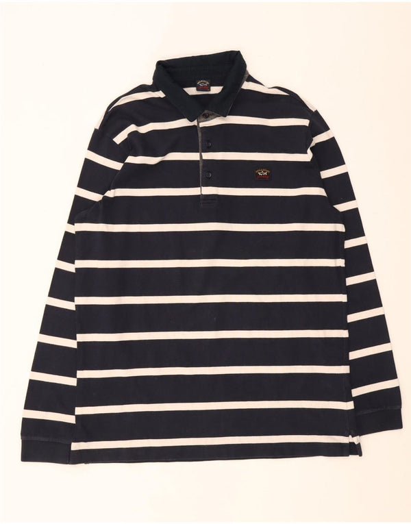 Polo alta da uomo a maniche lunghe Paul & Shark 2XL cotone a righe blu navy