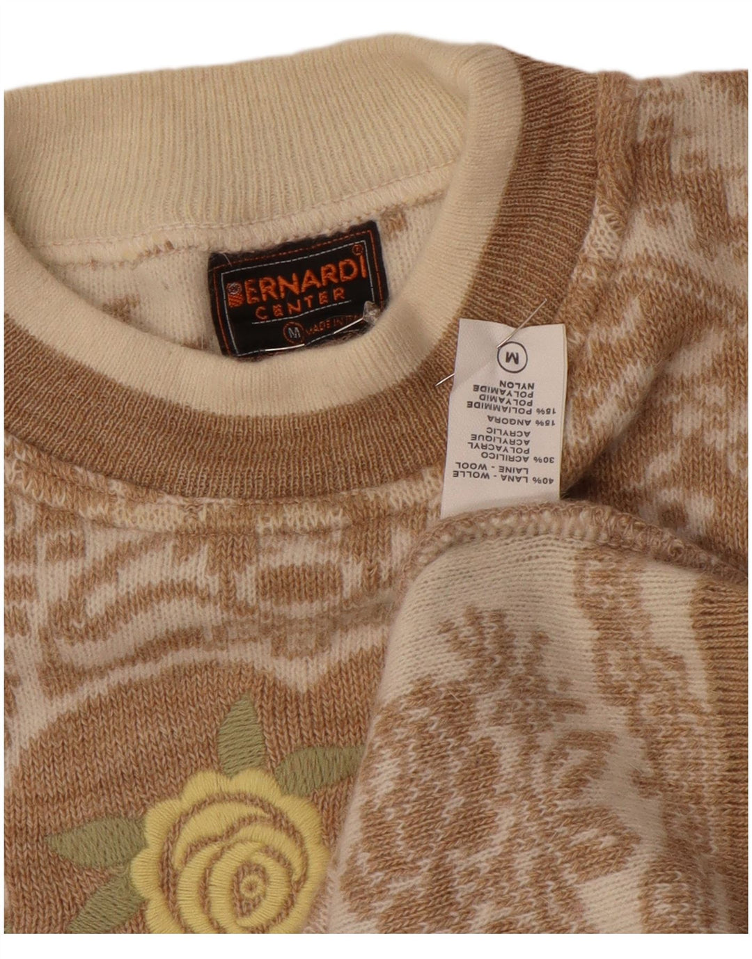 Maglione maglione girocollo da donna Bernardi UK 14 Lana Fair Isle beige medio
