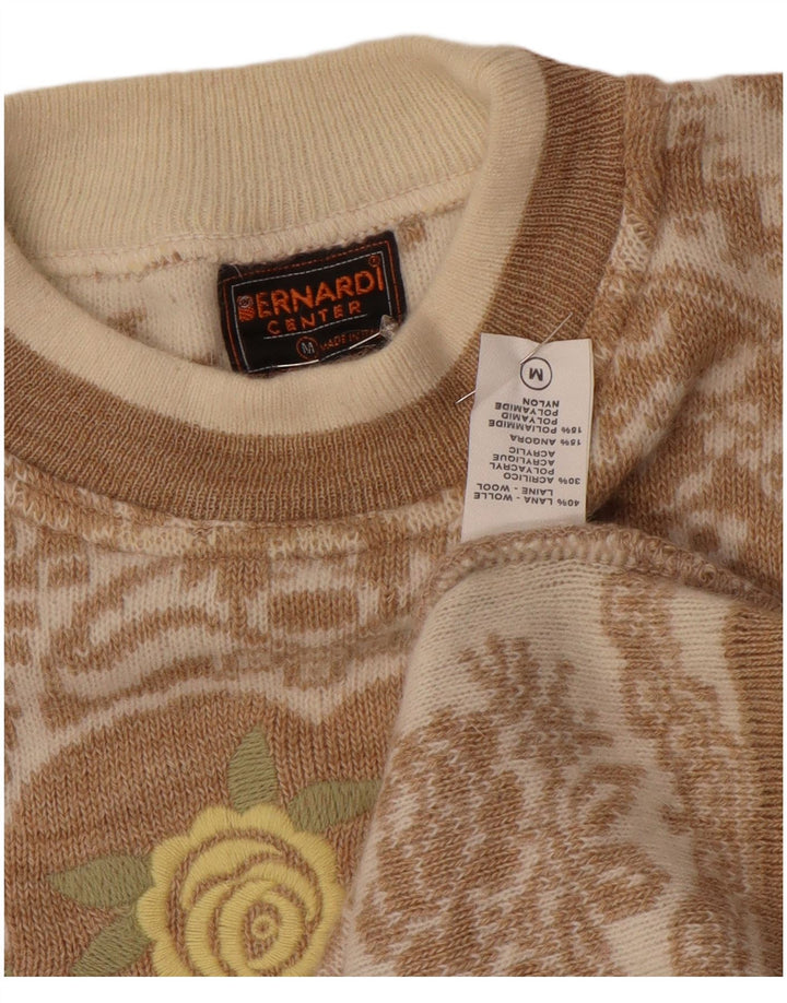 Maglione maglione girocollo da donna Bernardi UK 14 Lana Fair Isle beige medio