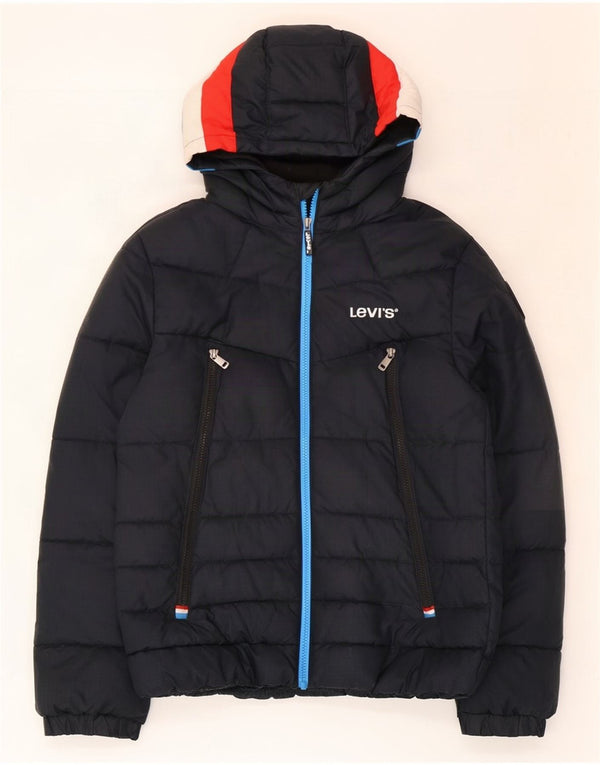 Levi's Boys Graphic Hooded Padded Jacket 15-16 Years Black Colourblock