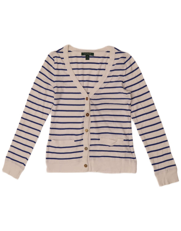 Maglione cardigan da donna Ralph Lauren UK 10 piccolo cotone a righe bianche
