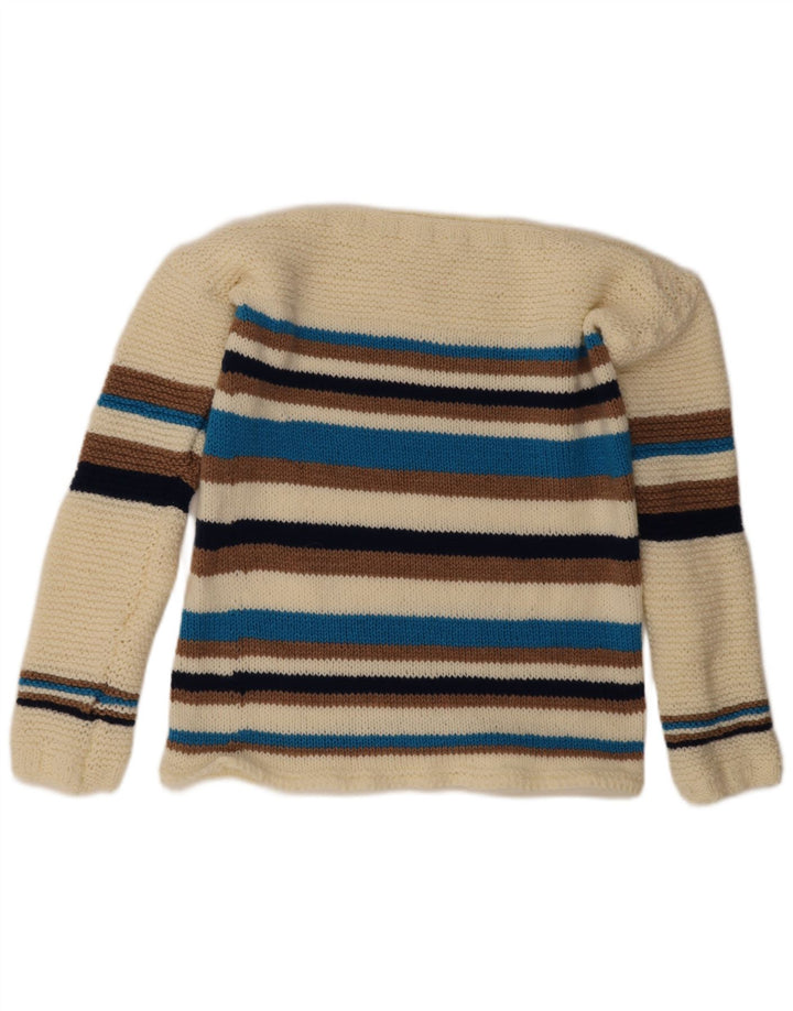 Maglione maglione girocollo da donna vintage UK 14 medio a righe bianco sporco