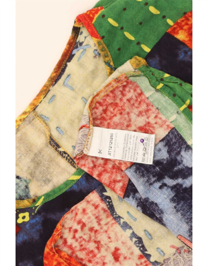 Top camicetta da donna vintage UK 16 grande cotone patchwork multicolore