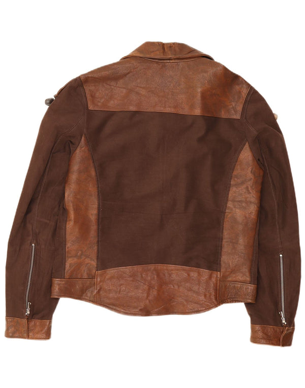 Giacca in pelle vintage da donna UK 20 2XL Marrone