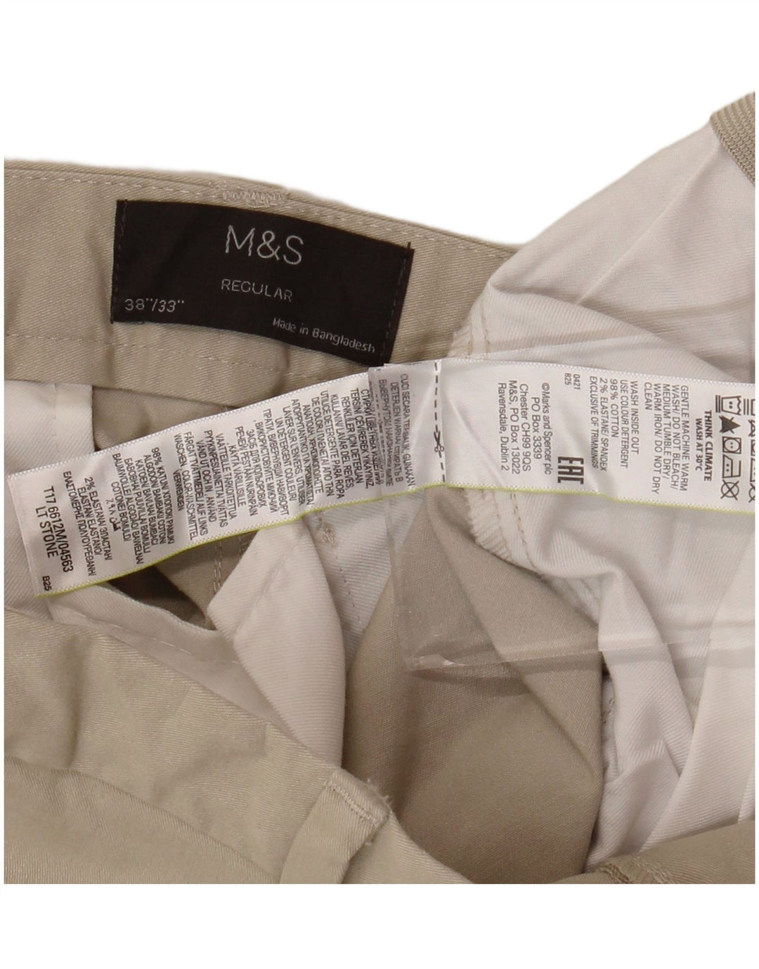 MARKS & SPENCER Pantaloni chino dritti da uomo W38 L33 Cotone beige