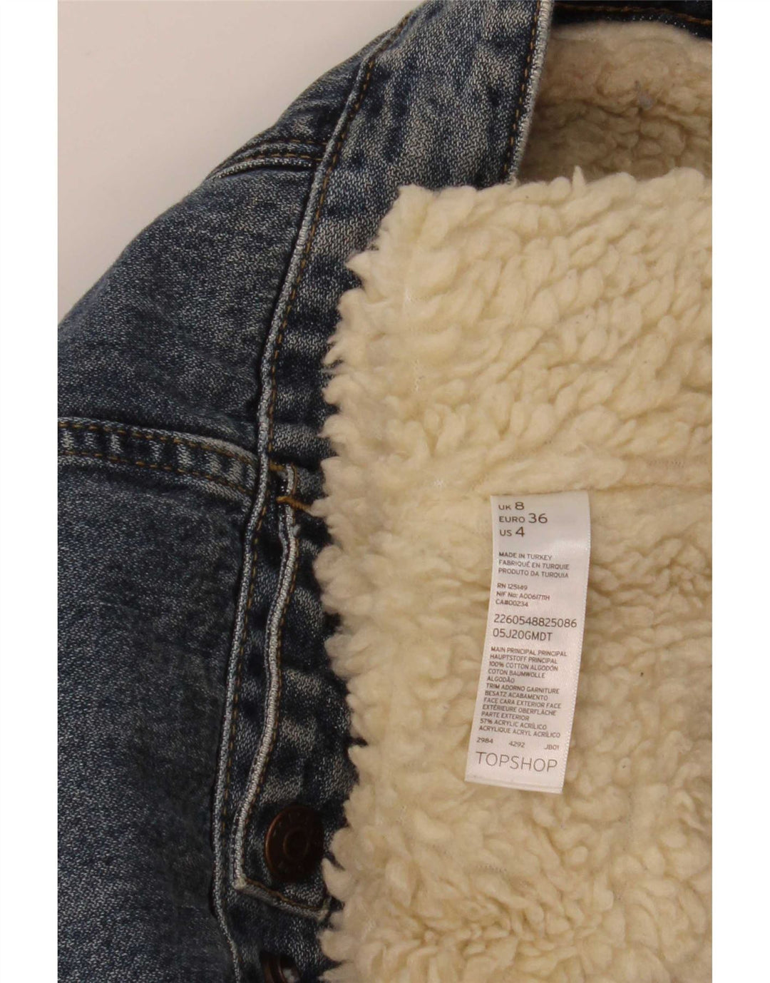 Giacca in denim Sherpa da donna Topshop UK 8 piccolo cotone blu