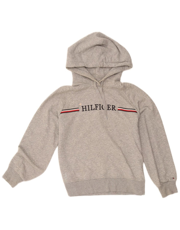 Maglione con cappuccio oversize grafico da donna Tommy Hilfiger UK 6 XS grigio a righe