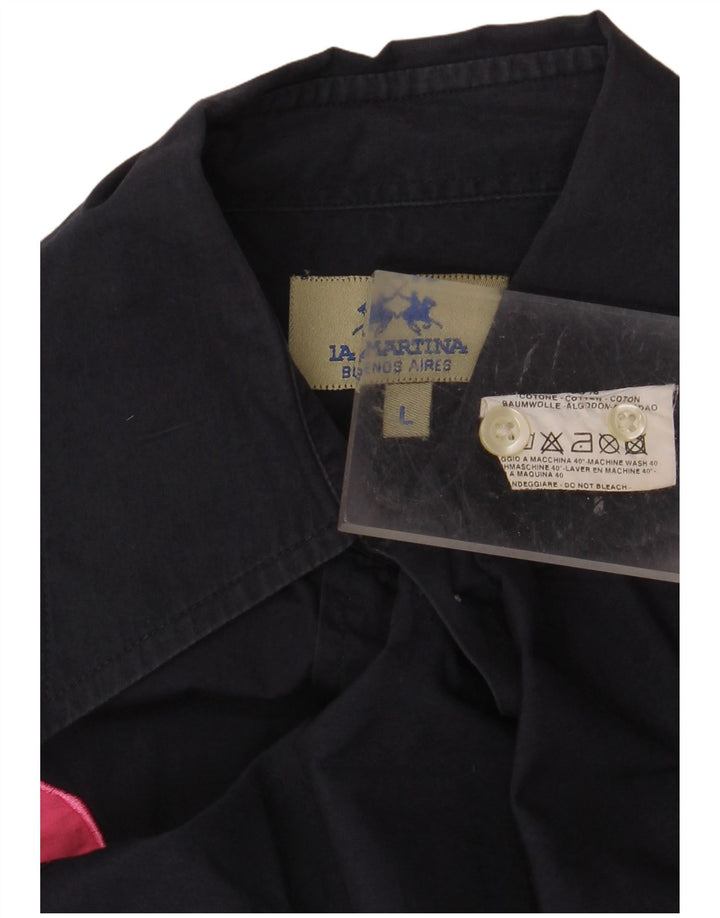 Camicia grafica da donna LA MARTINA UK 16 grande cotone blu navy