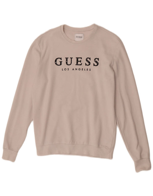 Guess Felpa con grafica da uomo Maglione Medium White Poliestere