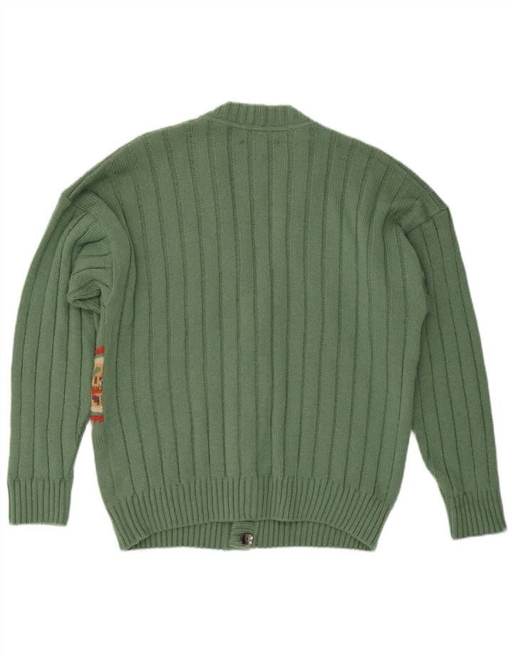 Maglione cardigan da uomo VINTAGE IT 50 Lana geometrica verde medio