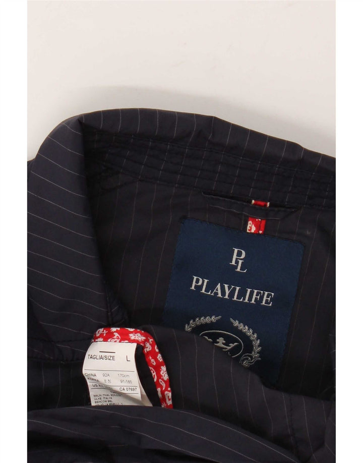 Giubbotto bomber da donna Playlife UK 16 grande poliestere a righe blu navy