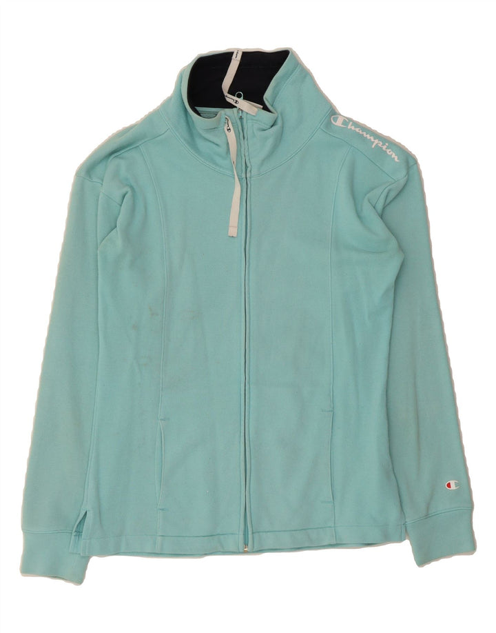 CHAMPION Womens Graphic Tracksuit Top Jacket UK 14 Large Turquoise Cotton Vintage Champion and Second-Hand Champion from Messina Hembry 
