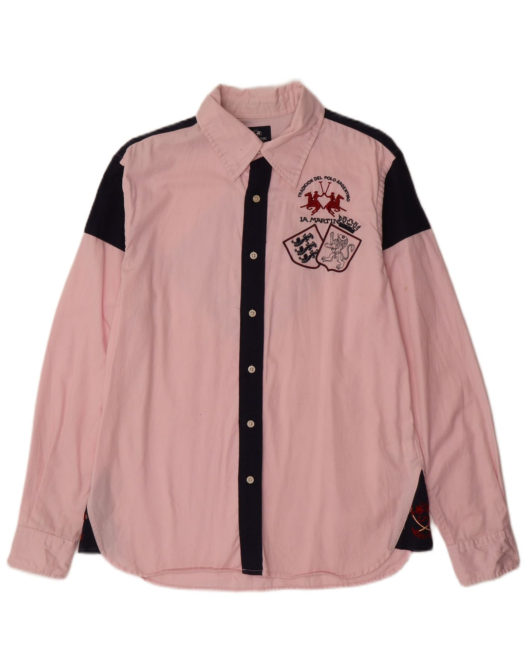 LA MARTINA Mens Shirt Medium Pink Colourblock Cotton