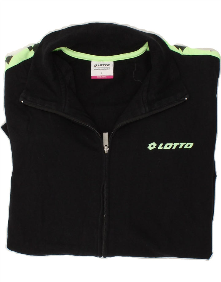 LOTTO Womens Graphic Tracksuit Top Jacket UK 16 Large Black Cotton Vintage Lotto and Second-Hand Lotto from Messina Hembry 