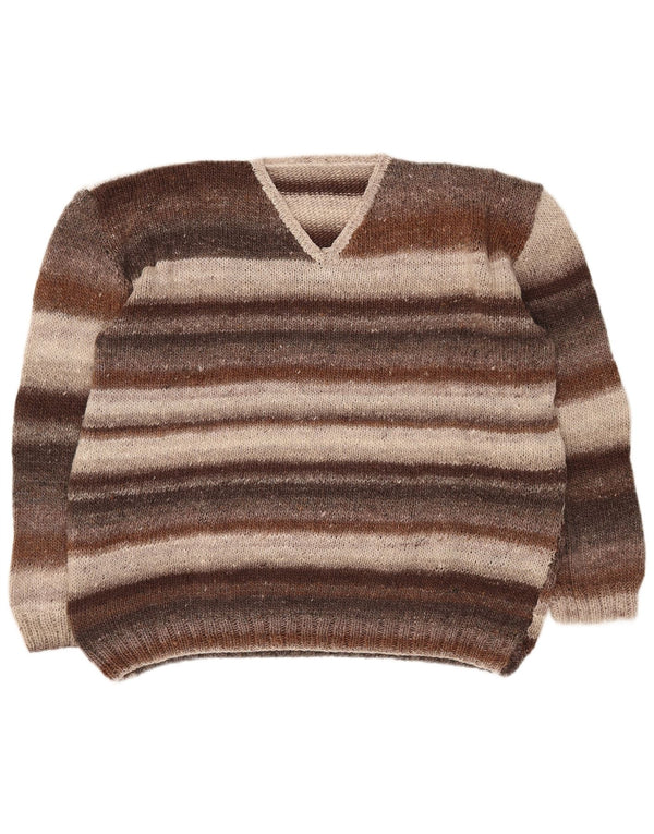 Maglione vintage da uomo con scollo a V XL a righe marroni