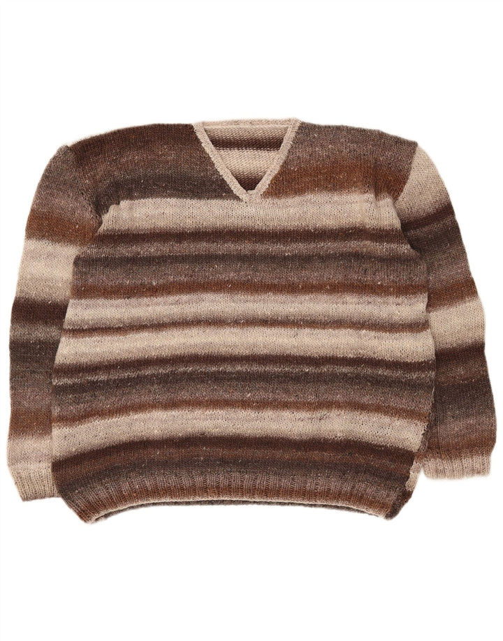 Maglione vintage da uomo con scollo a V XL a righe marroni