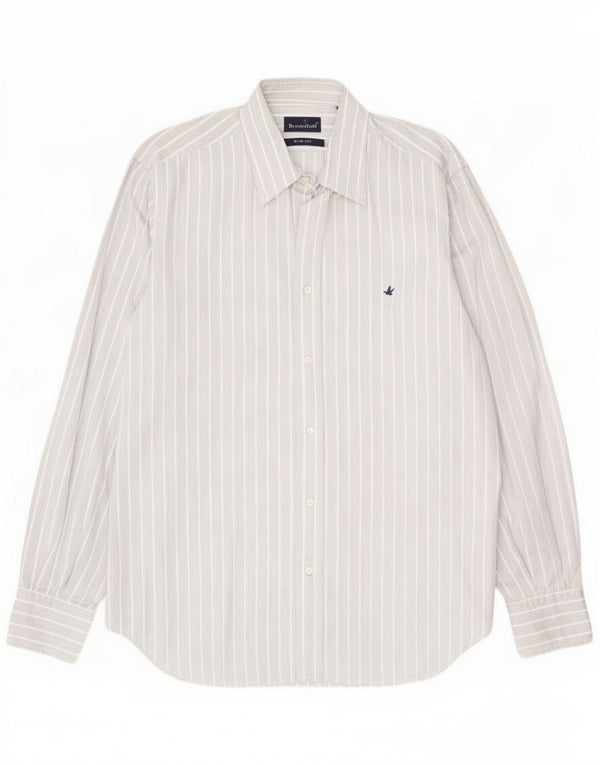 Camicia slim fit da uomo Brooksfield taglia 41 grande cotone a righe bianche