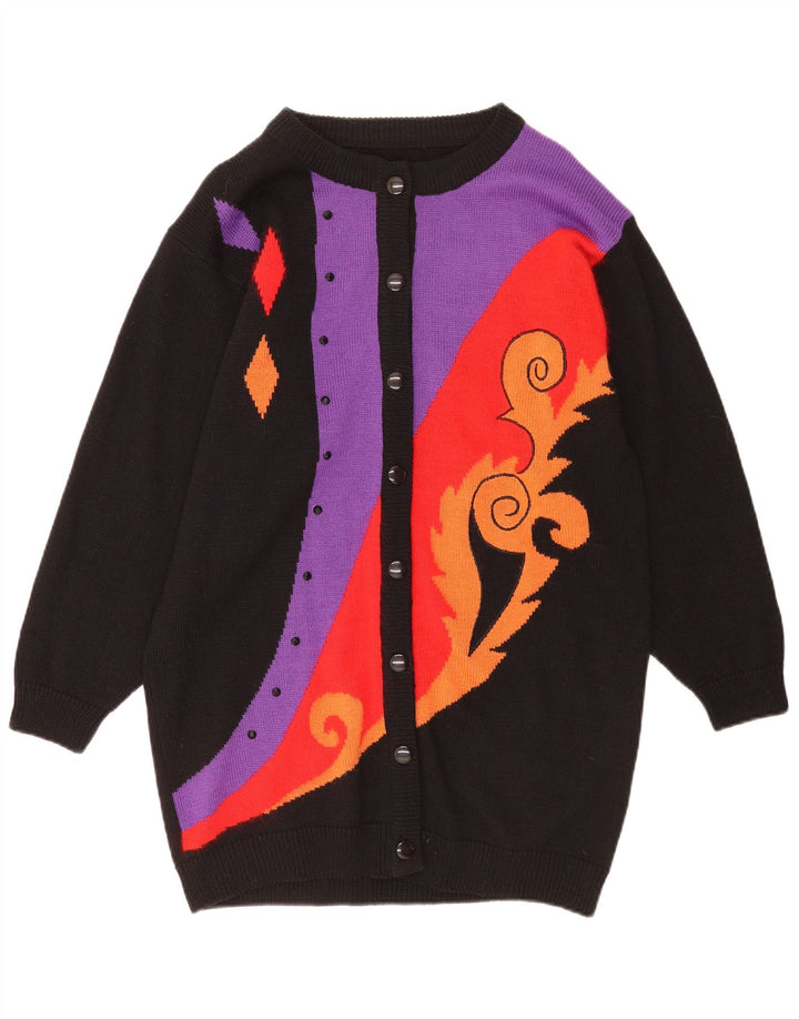 Maglione cardigan lungo da donna vintage EU 40 blocco colore nero medio