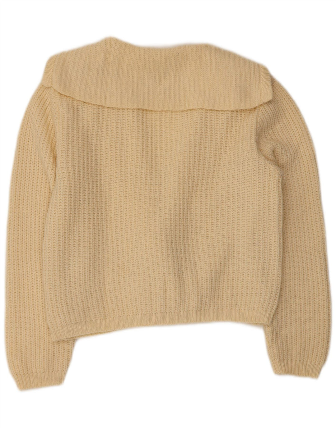 BENETTON Maglione cardigan corto da donna IT 46 grande lana bianco sporco