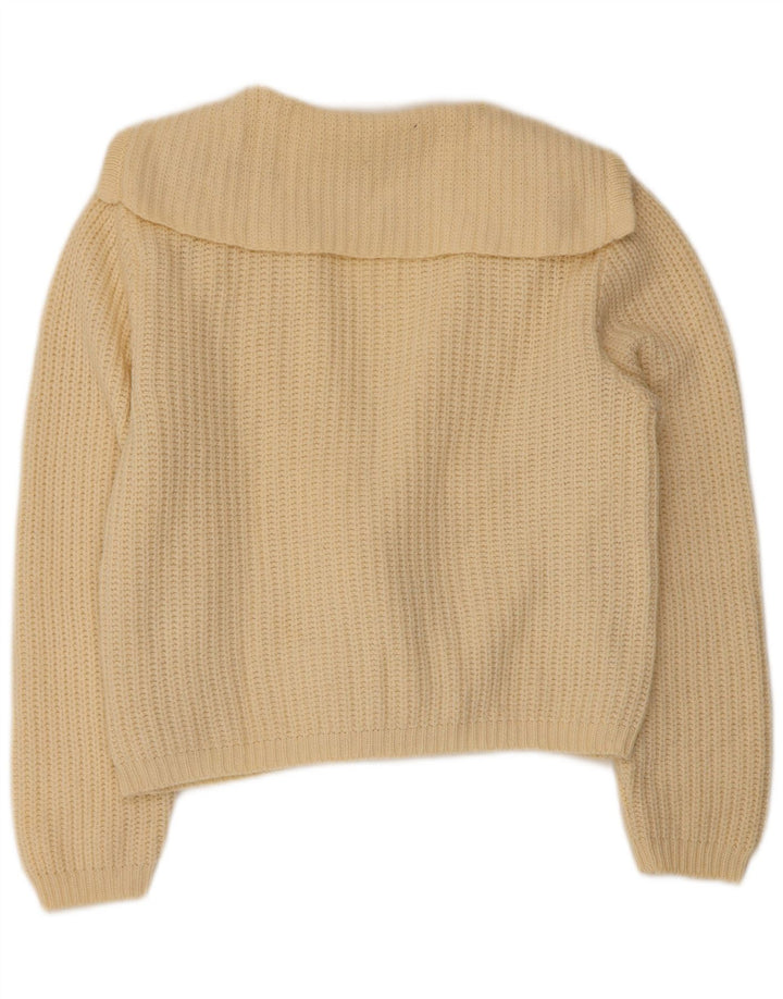 BENETTON Maglione cardigan corto da donna IT 46 grande lana bianco sporco