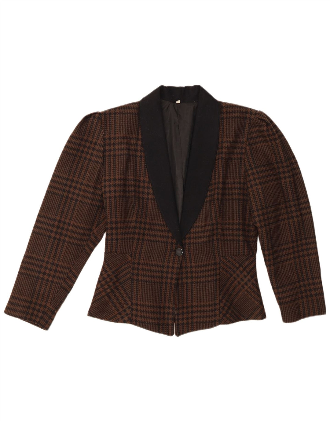Giacca blazer vintage da donna a 1 bottone IT 46 grande pied de poule marrone