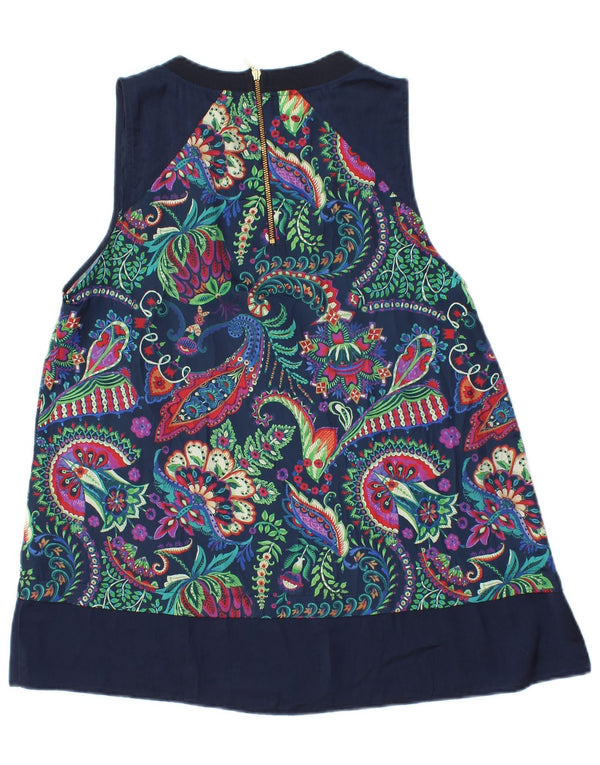 Desigual Camicetta senza maniche grafica da donna Top UK 10 Small Blu Navy Paisley