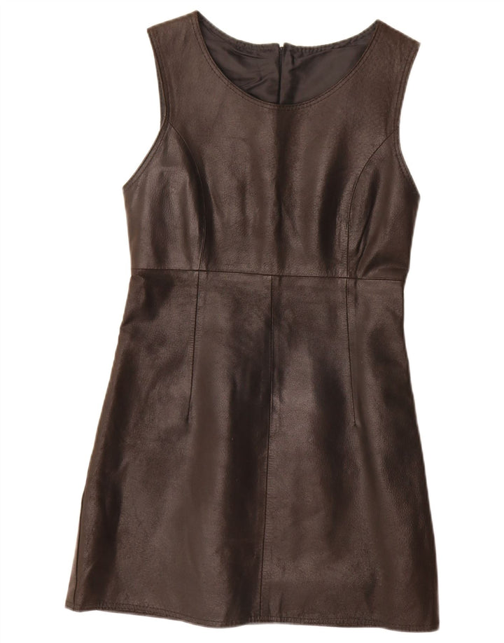 Abito tubino in pelle senza maniche vintage da donna IT 42 medio nero