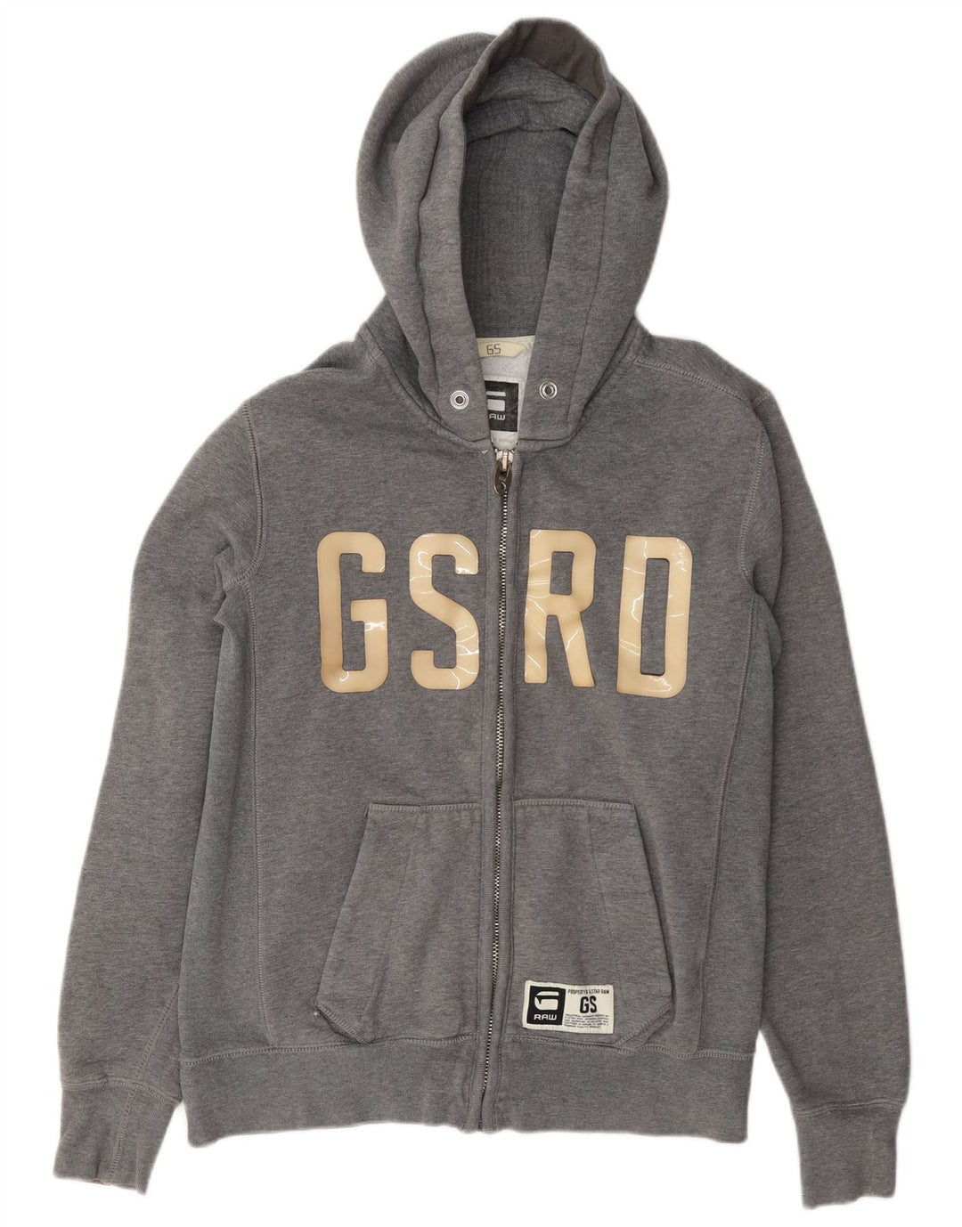 Maglione con cappuccio e zip grafica da uomo G-Star in cotone grigio medio