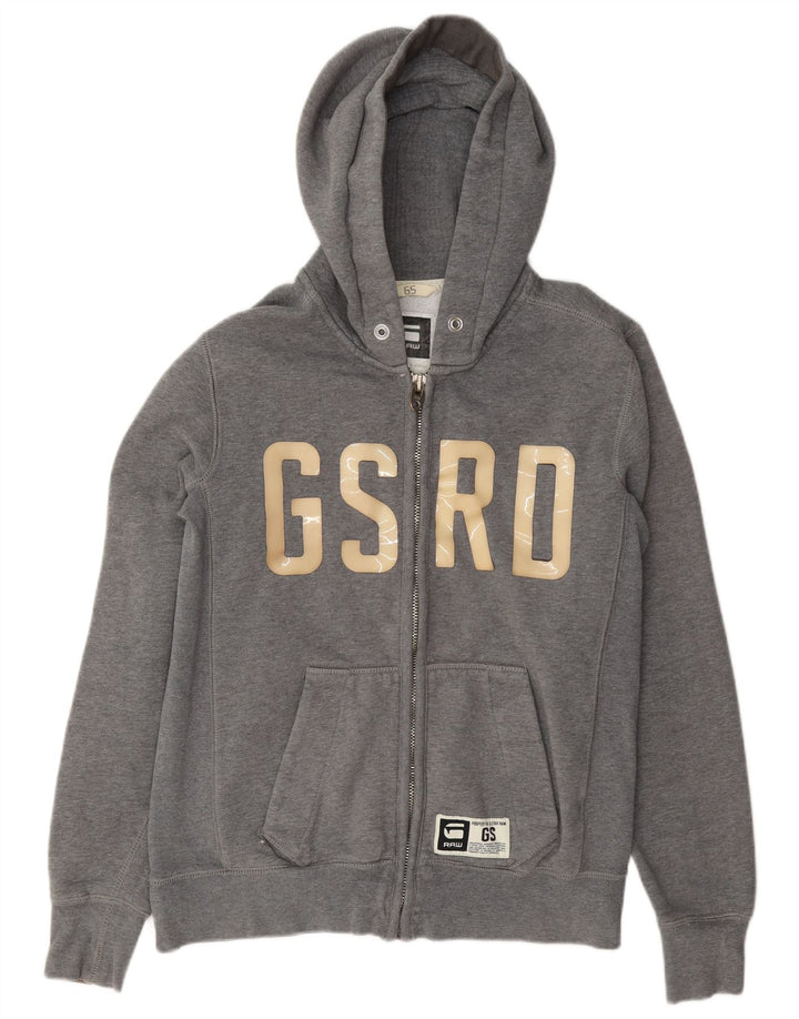 Maglione con cappuccio e zip grafica da uomo G-Star in cotone grigio medio