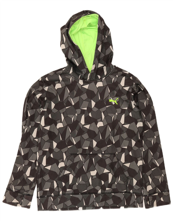PUMA Boys Hoodie Jumper 15-16 Years XL Grey Geometric Polyester