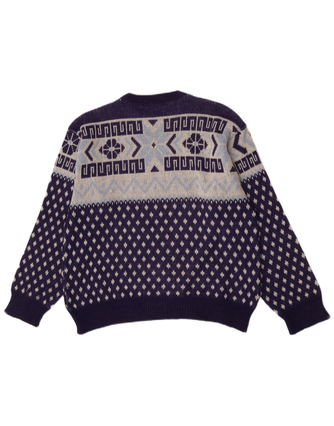 Maglione maglione girocollo da uomo vintage medio blu navy geometrico