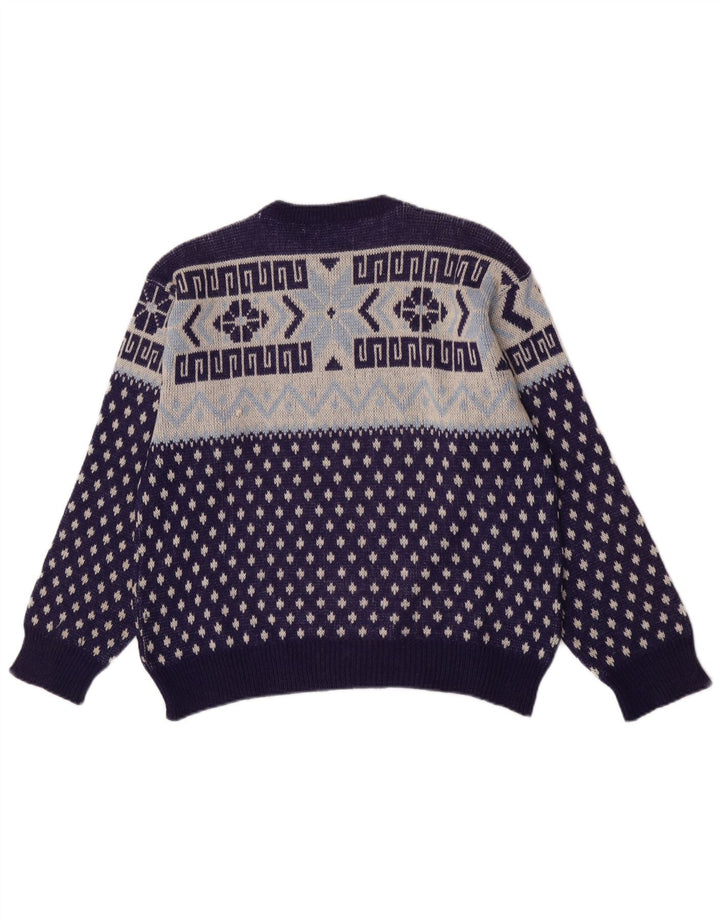 Maglione maglione girocollo da uomo vintage medio blu navy geometrico