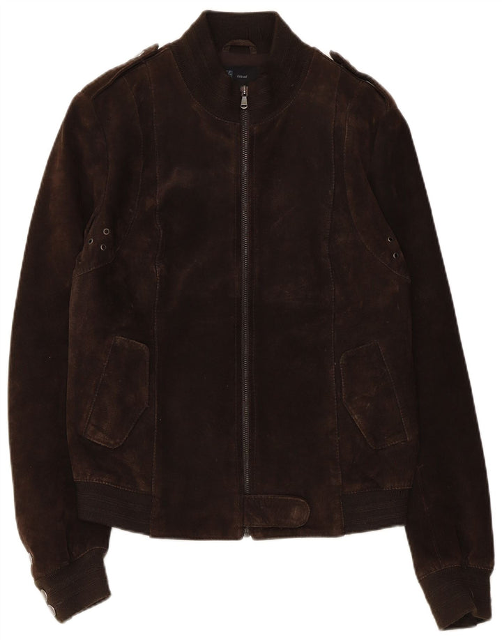 Giubbotto bomber militare in pelle scamosciata da donna OVS IT 44 in pelle marrone medio