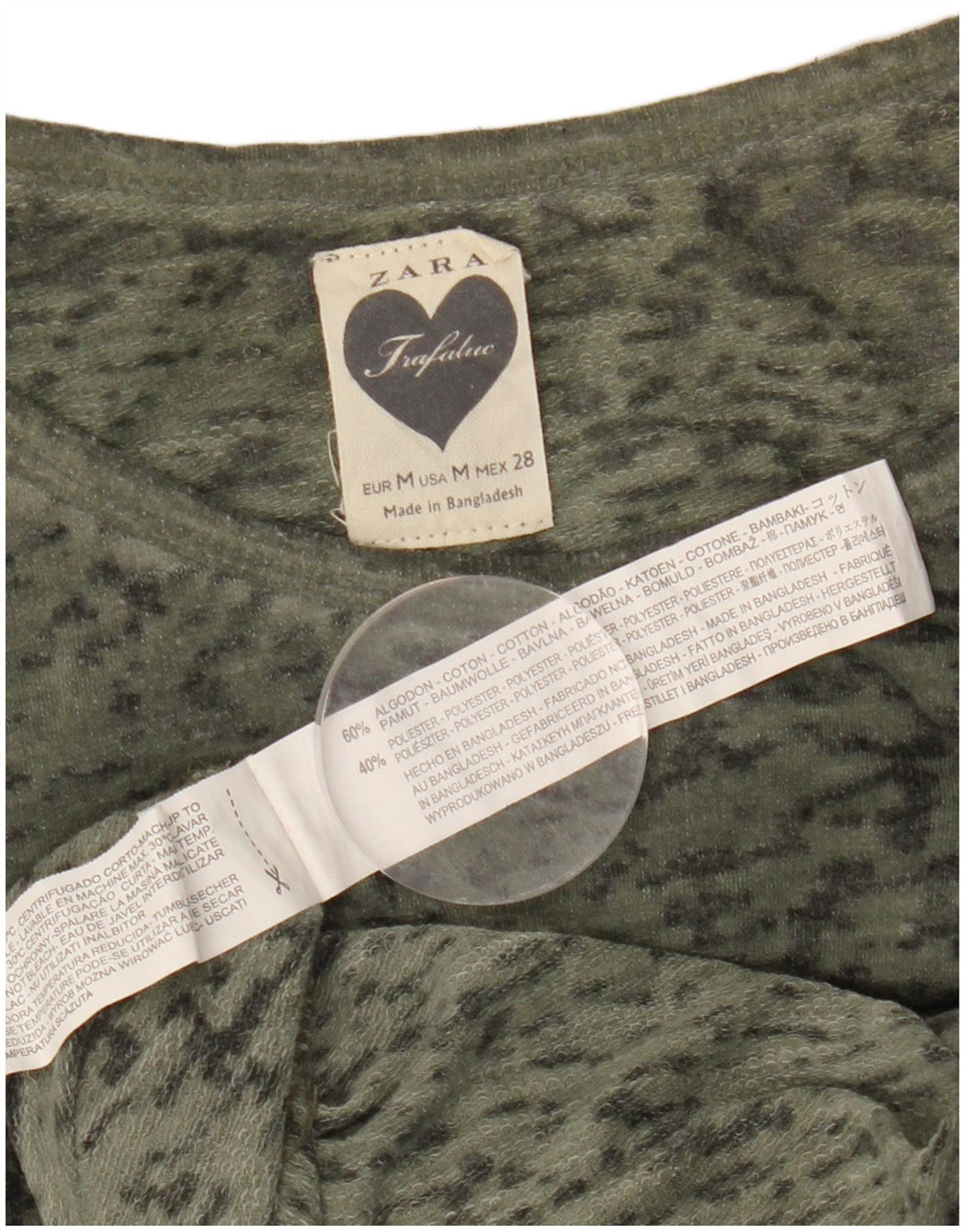 Maglia oversize da donna ZARA a maniche lunghe UK 14 medio kaki chiazzato