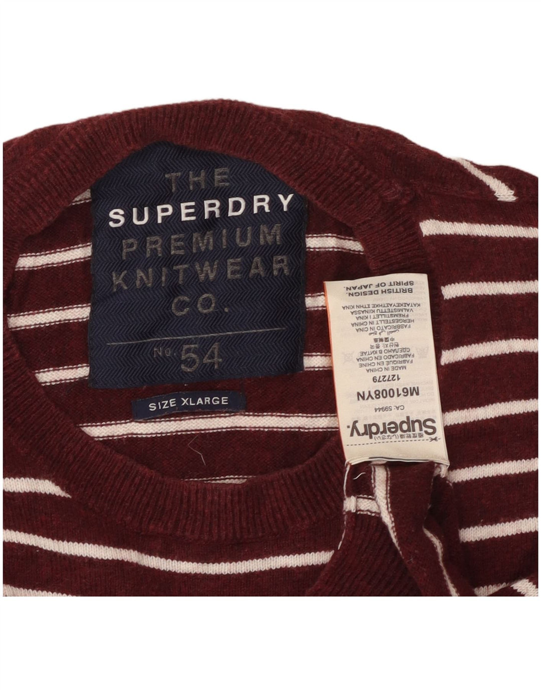 Maglione maglione girocollo da uomo SUPERDRY XL in cotone a righe marrone