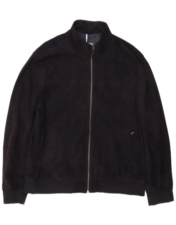 Christian Berg Giacca bomber da uomo in pelle scamosciata UK 46 3XL Pelle blu navy