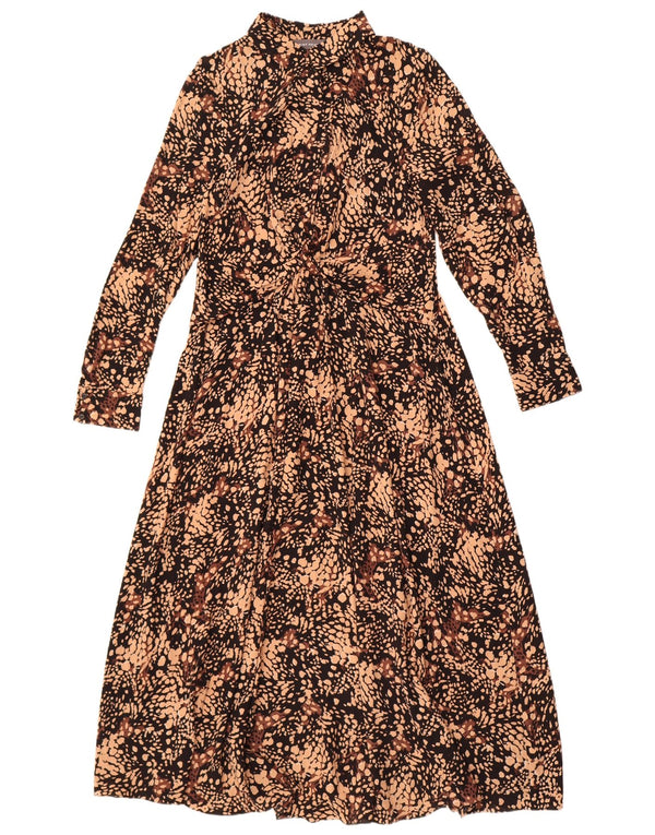 Abito lungo da donna a maniche lunghe in velluto menta UK 12 Stampa animalier marrone medio